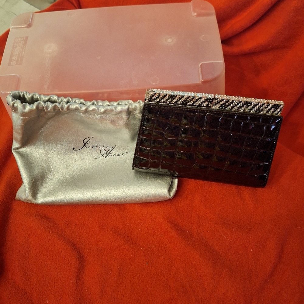 Isabella Adams Black Crocodile Embossed Clutch